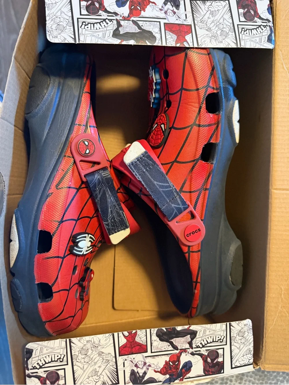 CROCS Mens size 9M/11W Red Spider-Man Themed Clog Sandals